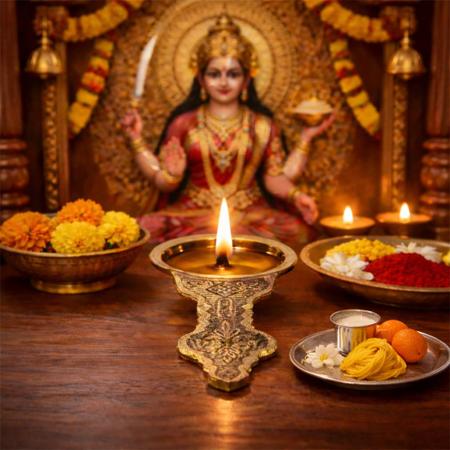 Traditional Engraved Brass Kapoor Aarti Diya