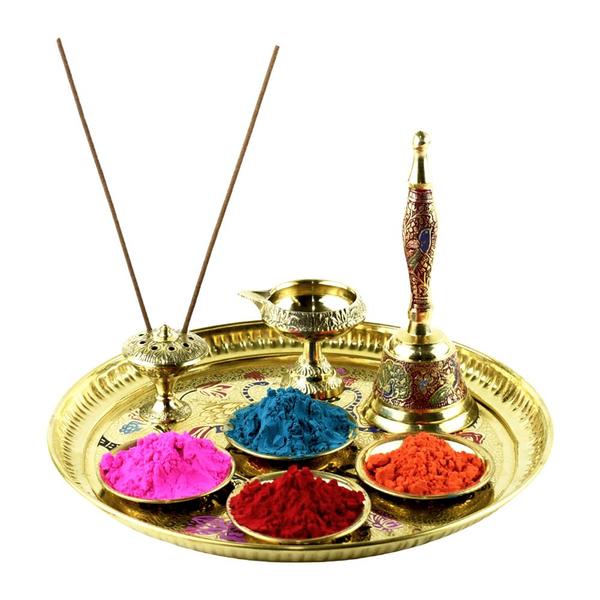 Brass Puja Thali with Festival Fragrance 4 Colours Set