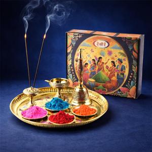 Brass Puja Thali with Festival Fragrance 4 Colours Set