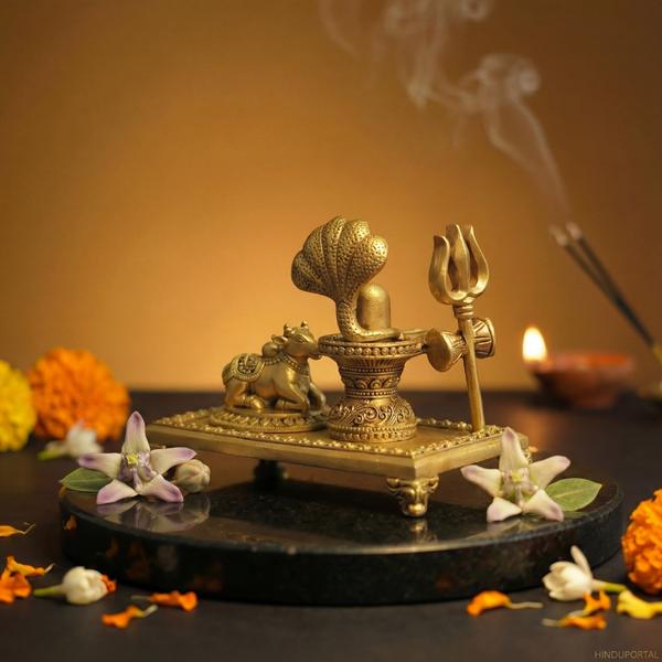 Premium Brass Shivling with Nandi & Trishul – Sheshnaag Mahadev Idol for Shiv Puja