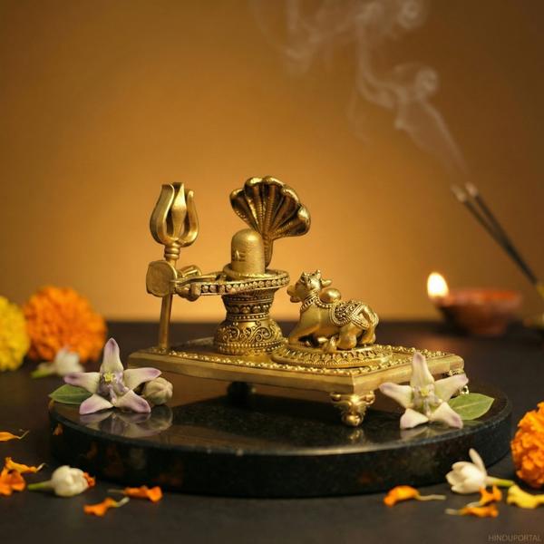 Premium Brass Shivling with Nandi & Trishul – Sheshnaag Mahadev Idol for Shiv Puja