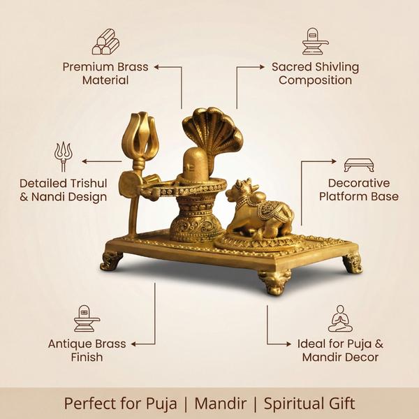 Premium Brass Shivling with Nandi & Trishul – Sheshnaag Mahadev Idol for Shiv Puja