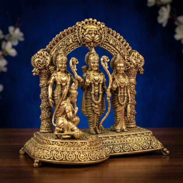 Premium Brass Ram Darbar Idol – Lord Ram, Sita, Lakshman & Hanuman Statue for Home Temple & Puja