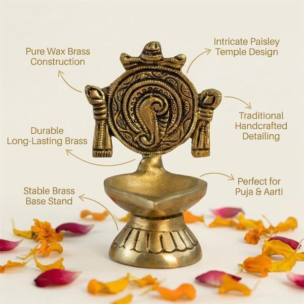 Brass Shankh Chakra Deepak Diya for Pooja, Aarti, Mandir & Festival Decoration