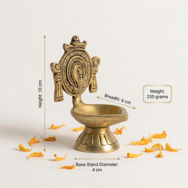Brass Shankh Chakra Deepak Diya for Pooja, Aarti, Mandir & Festival Decoration
