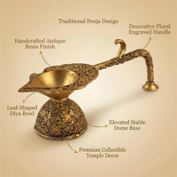 Antique Brass Decorative Deepak with Stand for Daily Worship, Aarti and Festival Decor