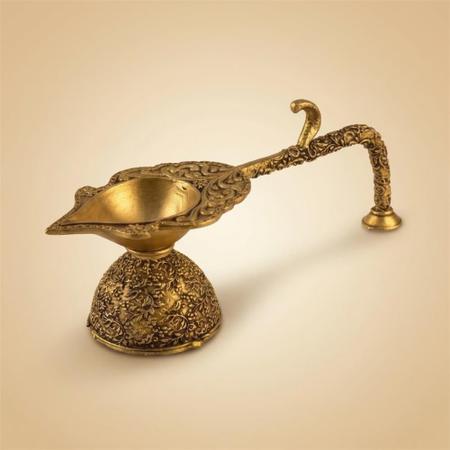 Antique Brass Decorative Deepak with Stand for Daily Worship, Aarti and Festival Decor