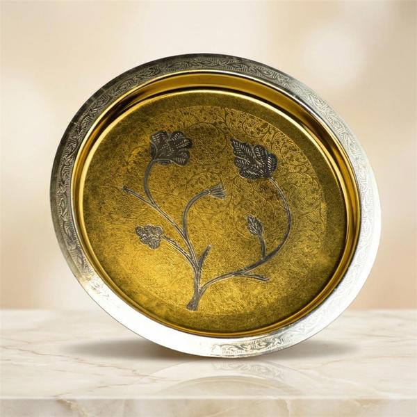 Decorative Aluminium Pooja Thali Set Silver Coated with Complete Puja Essentials for Mandir