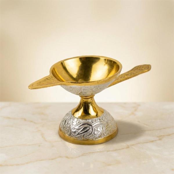 Decorative Aluminium Pooja Thali Set Silver Coated with Complete Puja Essentials for Mandir