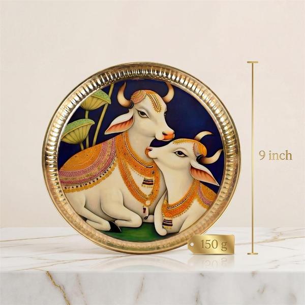 Kamdhenu Decorative Round Plate Spiritual Mandir Decor Gift Item