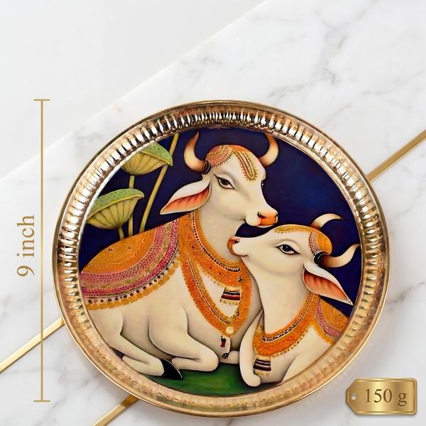 Kamdhenu Decorative Round Plate Spiritual Mandir Decor Gift Item