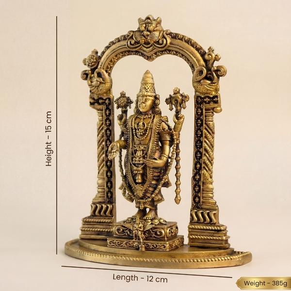 Pure Brass Lord Balaji Idol with Decorative Prabhavali Arch for Home Mandir Temple Decor