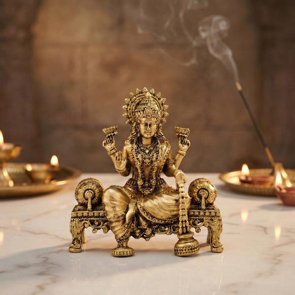 Pure Brass Laxmi Ganesh Murti Pair on Royal Seat