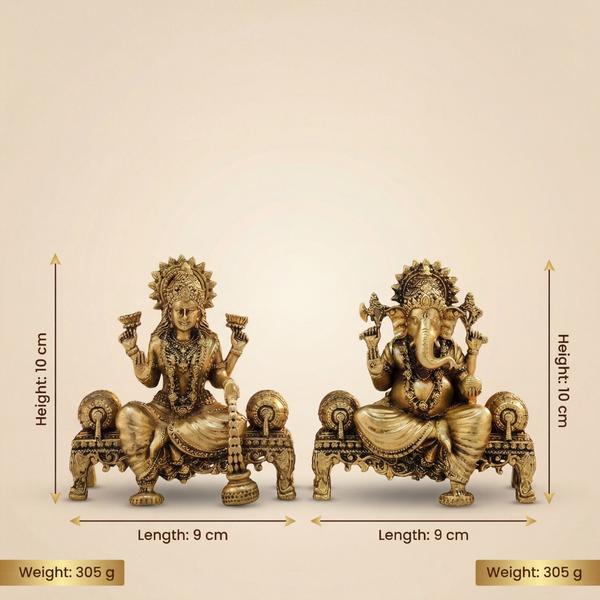 Pure Brass Laxmi Ganesh Murti Pair on Royal Seat