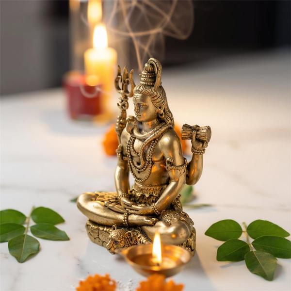 Brass Shiv Shambhu Murti in Meditation Pose for Mandir and Pooja Room