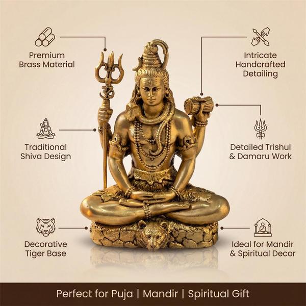 Brass Shiv Shambhu Murti in Meditation Pose for Mandir and Pooja Room