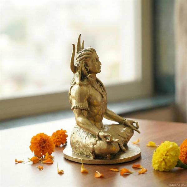Pure Brass Adiyogi Murti Idol for Home Temple, Office Desk, Car Dashboard, Spiritual Decor