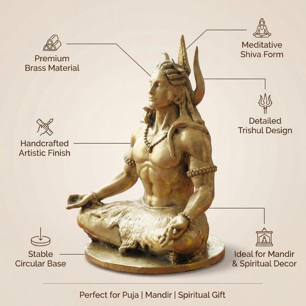 Pure Brass Adiyogi Murti Idol for Home Temple, Office Desk, Car Dashboard, Spiritual Decor