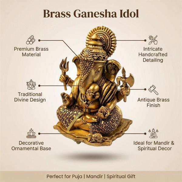 Pure Brass Lord Ganesha Idol Murti for Home Temple, Office Desk, Car Dashboard, Puja Decor & Spiritual Gift