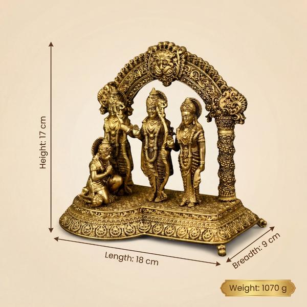 Pure Brass Ram Darbar Idol with Hanuman under Prabhavali Arch for Home Temple, Puja Decor & Spiritual Gift