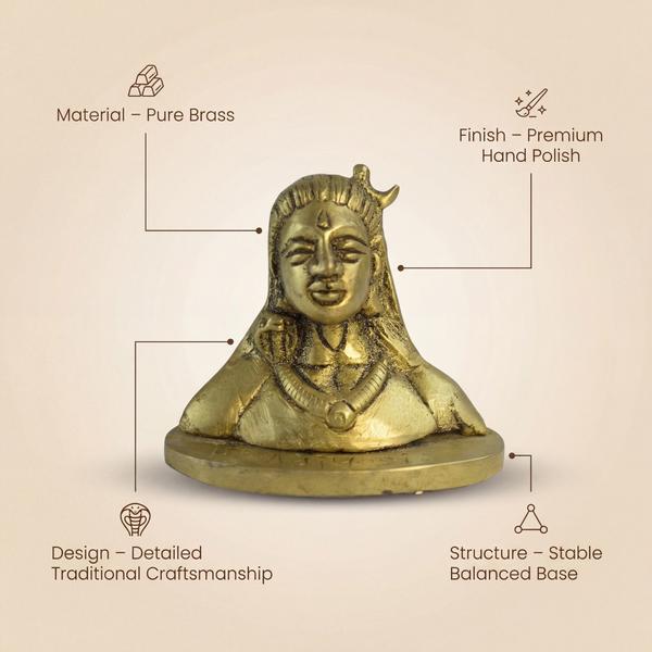 Pure Brass Shiv Ji Murti with Crescent Moon for Temple, Car Dashboard Office & Spiritual Gift