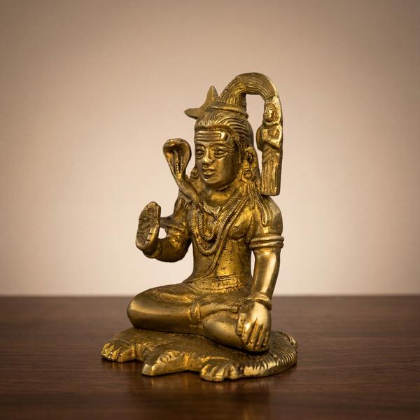 Pure Brass Sitting Shiv Ji Murti with Ganga, Meditating Mahadev Idol for Home Mandir & Decor