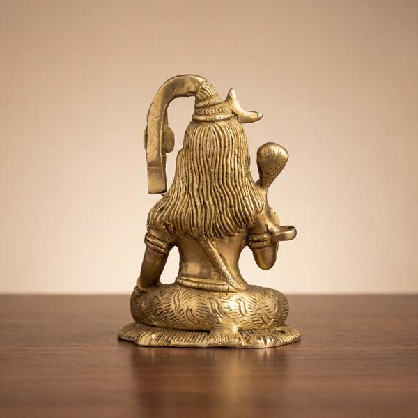 Pure Brass Sitting Shiv Ji Murti with Ganga, Meditating Mahadev Idol for Home Mandir & Decor