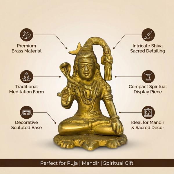 Pure Brass Sitting Shiv Ji Murti with Ganga, Meditating Mahadev Idol for Home Mandir & Decor