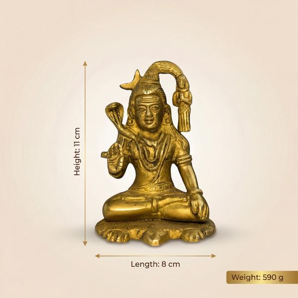 Pure Brass Sitting Shiv Ji Murti with Ganga, Meditating Mahadev Idol for Home Mandir & Decor