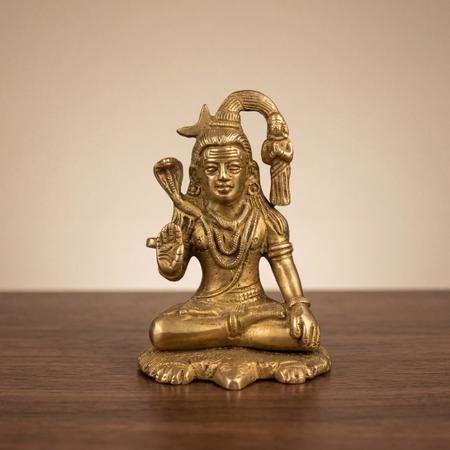 Pure Brass Sitting Shiv Ji Murti with Ganga, Meditating Mahadev Idol for Home Mandir & Decor