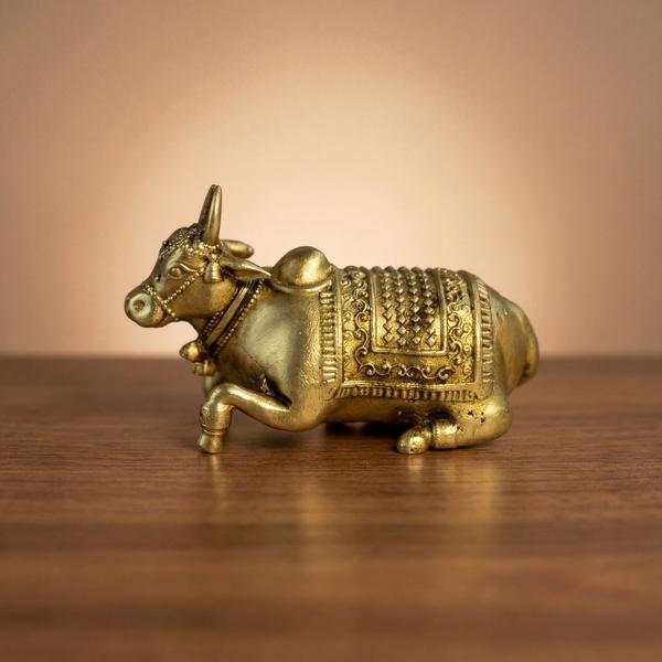 Pure Brass Kamdhenu Cow Idol for Home Temple, Car Dashboard, Puja Mandir, Vastu Decor & Spiritual Gift