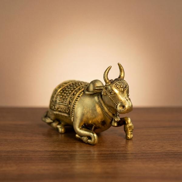 Pure Brass Kamdhenu Cow Idol for Home Temple, Car Dashboard, Puja Mandir, Vastu Decor & Spiritual Gift