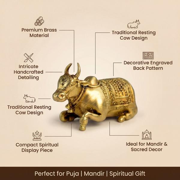 Pure Brass Kamdhenu Cow Idol for Home Temple, Car Dashboard, Puja Mandir, Vastu Decor & Spiritual Gift