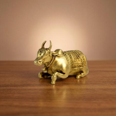 Pure Brass Kamdhenu Cow Idol for Home Temple, Car Dashboard, Puja Mandir, Vastu Decor & Spiritual Gift