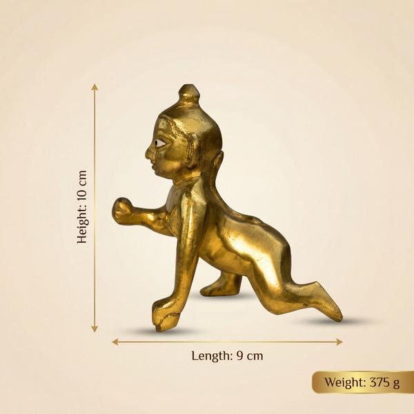 Pure Brass Laddu Gopal Idol for Home Temple - Handcrafted Crawling Bal Gopal Murti for Puja Mandir, Janmashtami & Spiritual Gifting