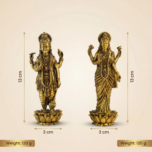 Pure Brass Lakshmi Narayan Idol Set for Home Temple, Standing Vishnu Lakshmi Murti for Puja Mandir, Vastu Decor & Spiritual Gift