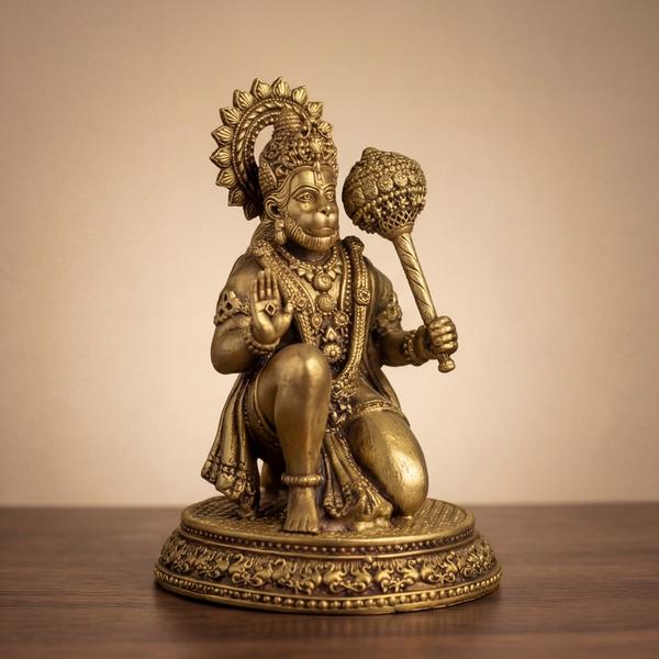 Pure Brass Hanuman Idol with Gada for Home Temple, Puja Mandir, Vastu Decor & Spiritual Gift