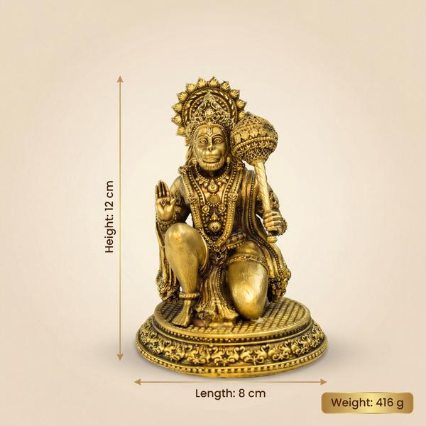 Pure Brass Hanuman Idol with Gada for Home Temple, Puja Mandir, Vastu Decor & Spiritual Gift