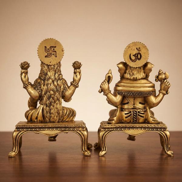 Brass Lakshmi Ganesh Murti Pair with Singhasan for Puja Room, Home Temple & Vastu Decor