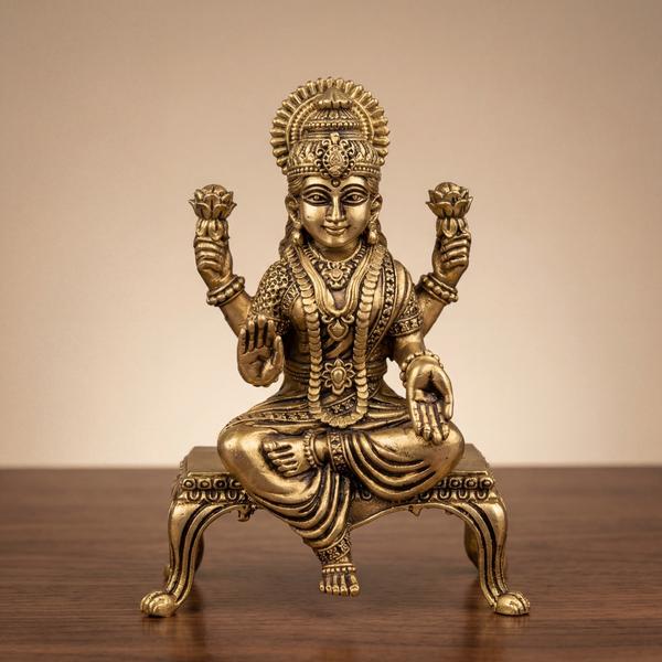 Brass Lakshmi Ganesh Murti Pair with Singhasan for Puja Room, Home Temple & Vastu Decor