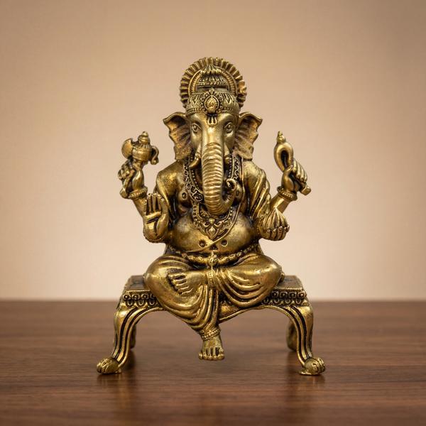Brass Lakshmi Ganesh Murti Pair with Singhasan for Puja Room, Home Temple & Vastu Decor