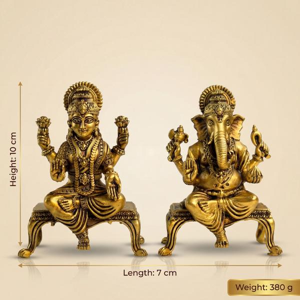 Brass Lakshmi Ganesh Murti Pair with Singhasan for Puja Room, Home Temple & Vastu Decor