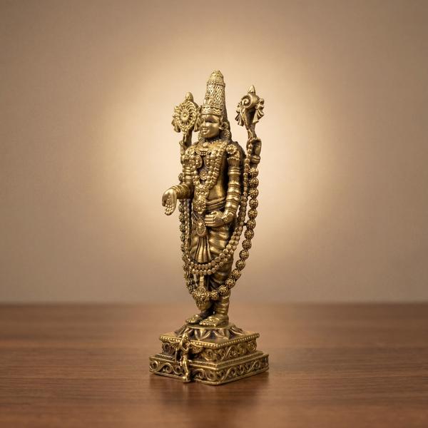 Pure Brass Tirupati Balaji Idol with Shankh Chakra for Home Temple, Puja Mandir, Vastu Decor & Spiritual Gift