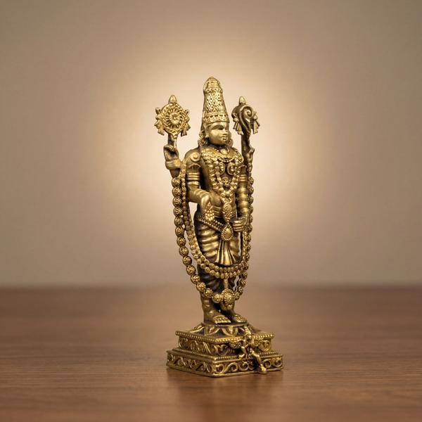 Pure Brass Tirupati Balaji Idol with Shankh Chakra for Home Temple, Puja Mandir, Vastu Decor & Spiritual Gift