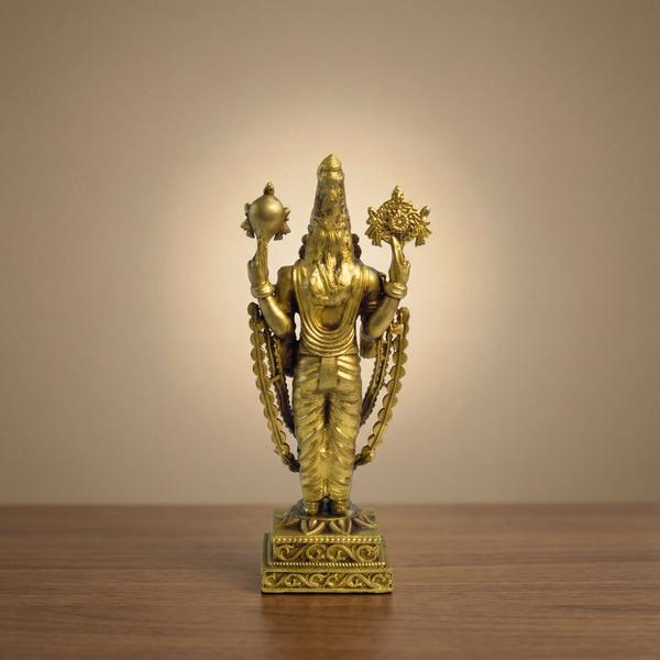 Pure Brass Tirupati Balaji Idol with Shankh Chakra for Home Temple, Puja Mandir, Vastu Decor & Spiritual Gift