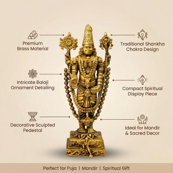 Pure Brass Tirupati Balaji Idol with Shankh Chakra for Home Temple, Puja Mandir, Vastu Decor & Spiritual Gift