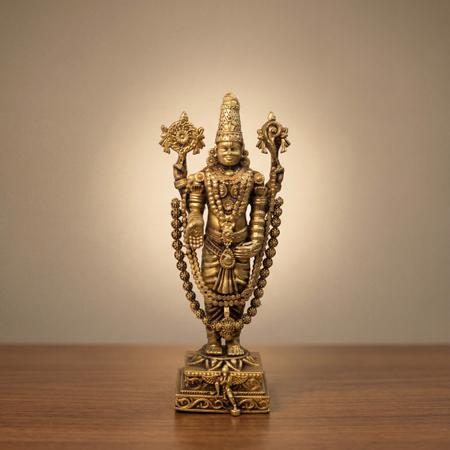 Pure Brass Tirupati Balaji Idol with Shankh Chakra for Home Temple, Puja Mandir, Vastu Decor & Spiritual Gift