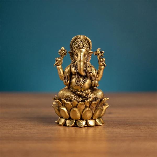 Pure Brass Lakshmi Ganesha Idol Set on Lotus Base for Home Temple, Puja Mandir, Diwali Decor & Spiritual Gift