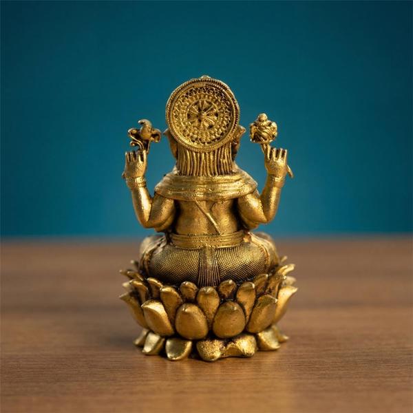 Pure Brass Lakshmi Ganesha Idol Set on Lotus Base for Home Temple, Puja Mandir, Diwali Decor & Spiritual Gift