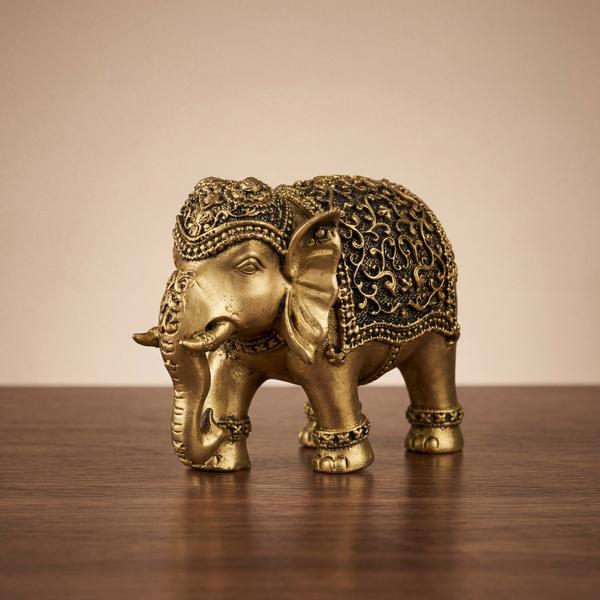 Brass Lucky Elephant Murti with Engraved Design – Vastu Elephant for Home, Mandir & Gift